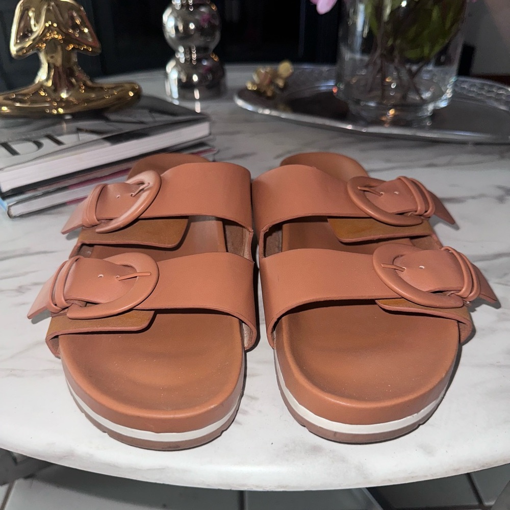 Time and Tru Brown Buckle Sandals